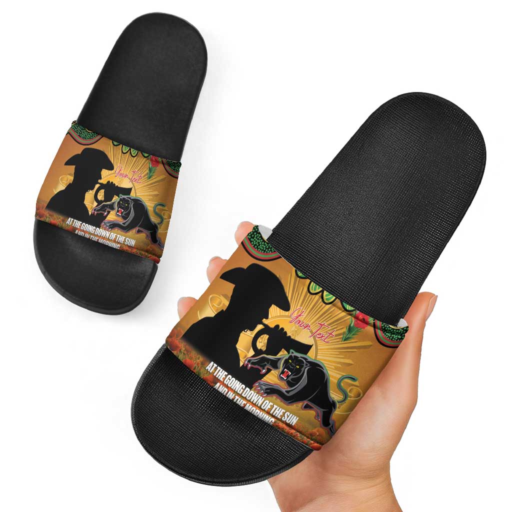 Personalised Panthers Rugby ANZAC Day Slide Sandals Last Post Poppy We Will Remember Them