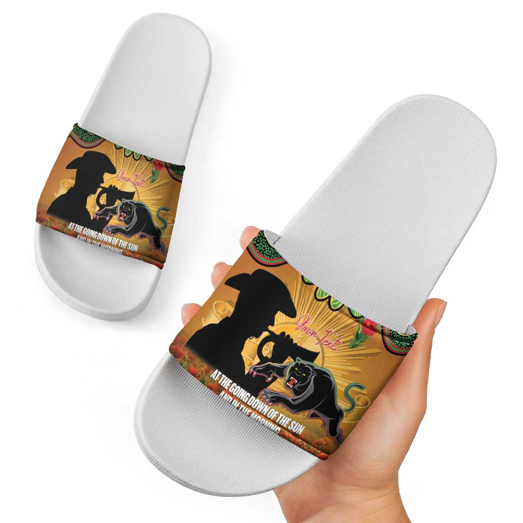Personalised Panthers Rugby ANZAC Day Slide Sandals Last Post Poppy We Will Remember Them