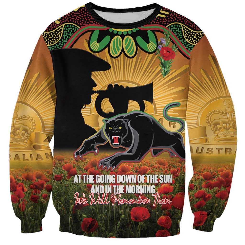 Personalised Panthers Rugby ANZAC Day Sweatshirt Last Post Poppy We Will Remember Them