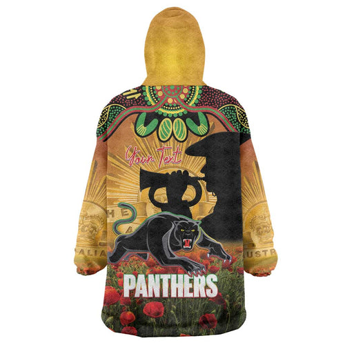 Personalised Panthers Rugby ANZAC Day Wearable Blanket Hoodie Last Post Poppy We Will Remember Them