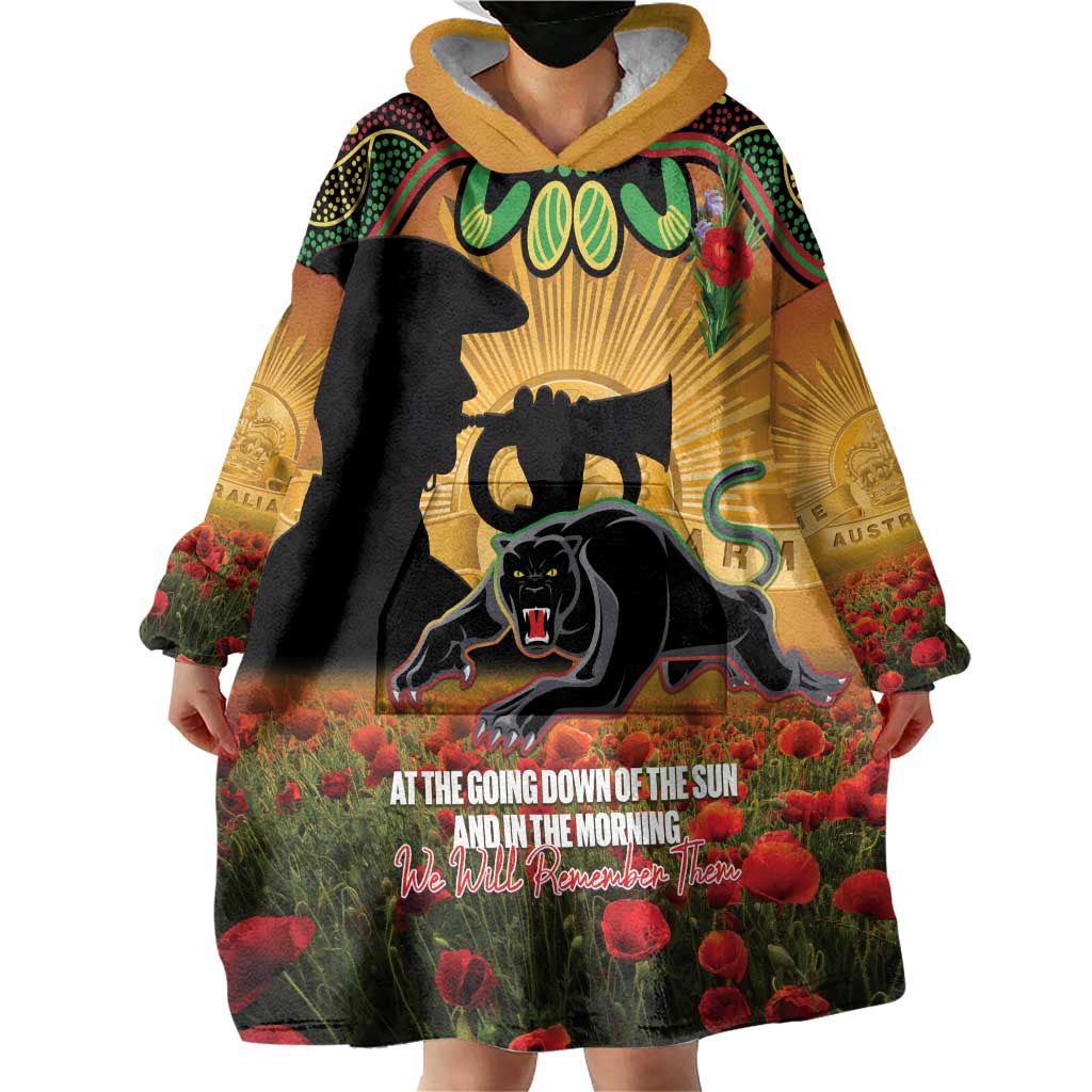 Personalised Panthers Rugby ANZAC Day Wearable Blanket Hoodie Last Post Poppy We Will Remember Them
