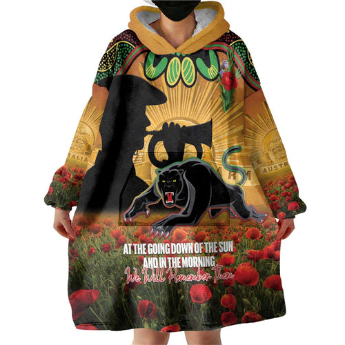Personalised Panthers Rugby ANZAC Day Wearable Blanket Hoodie Last Post Poppy We Will Remember Them