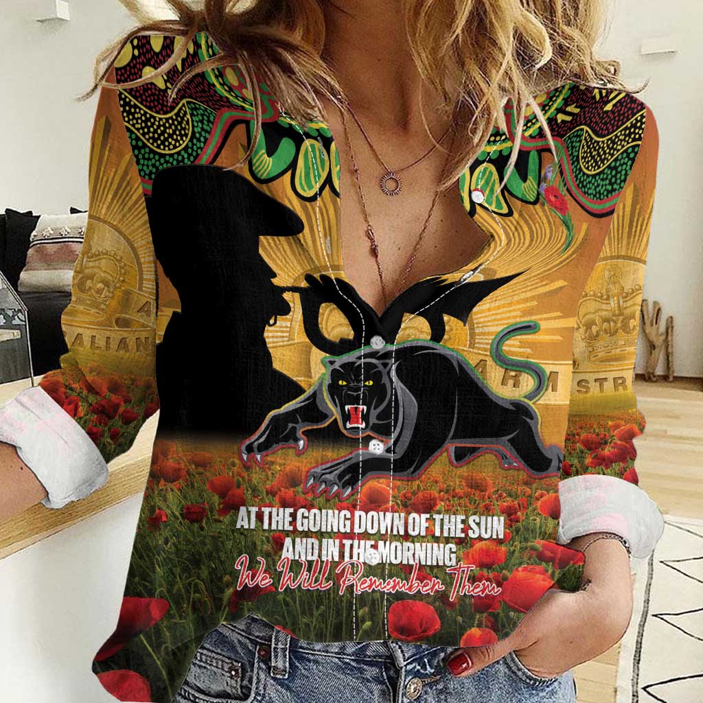 Personalised Panthers Rugby ANZAC Day Women Casual Shirt Last Post Poppy We Will Remember Them