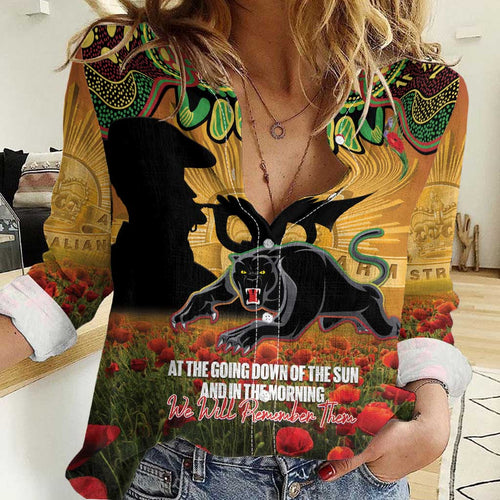Personalised Panthers Rugby ANZAC Day Women Casual Shirt Last Post Poppy We Will Remember Them