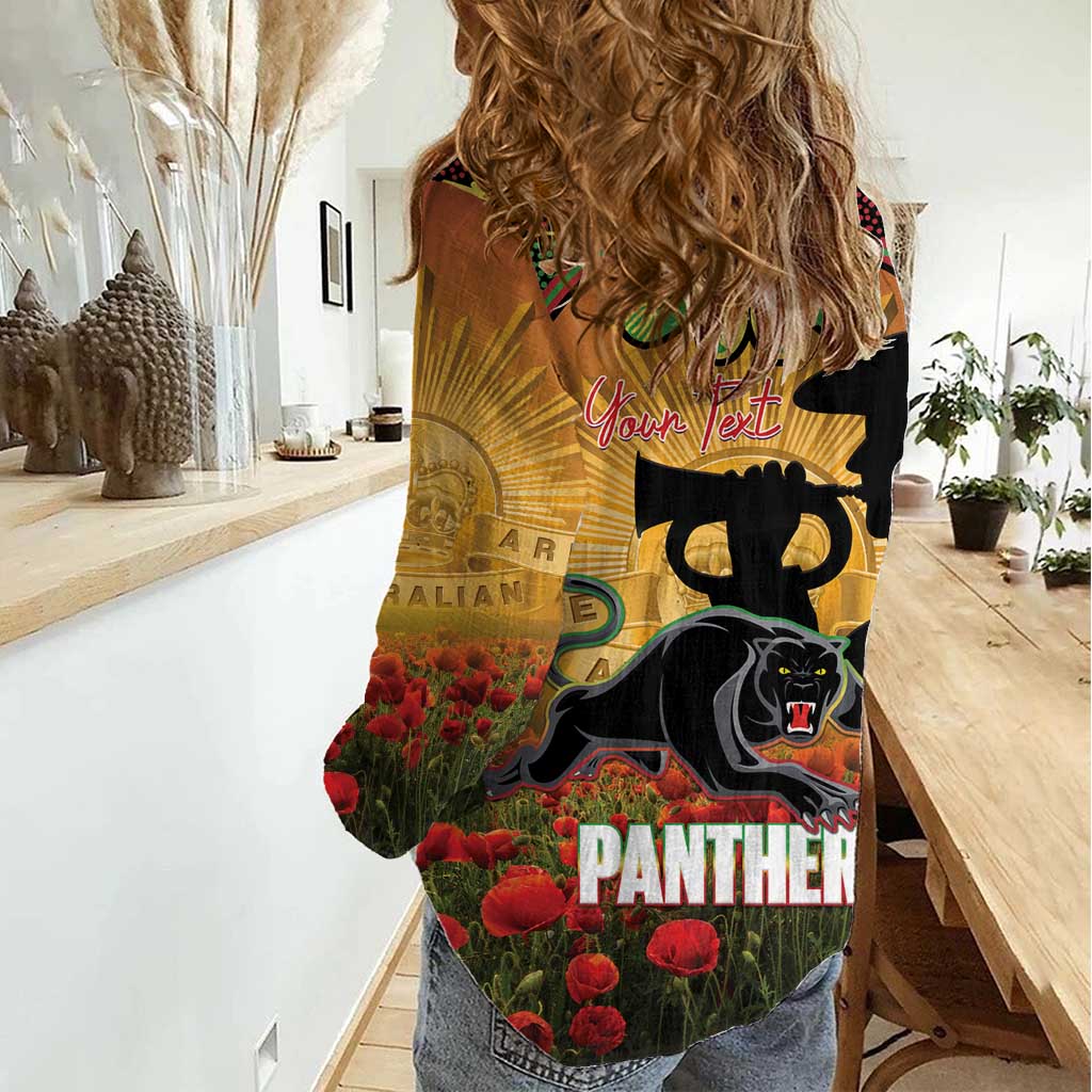 Personalised Panthers Rugby ANZAC Day Women Casual Shirt Last Post Poppy We Will Remember Them
