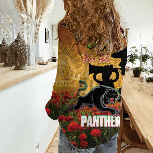Personalised Panthers Rugby ANZAC Day Women Casual Shirt Last Post Poppy We Will Remember Them