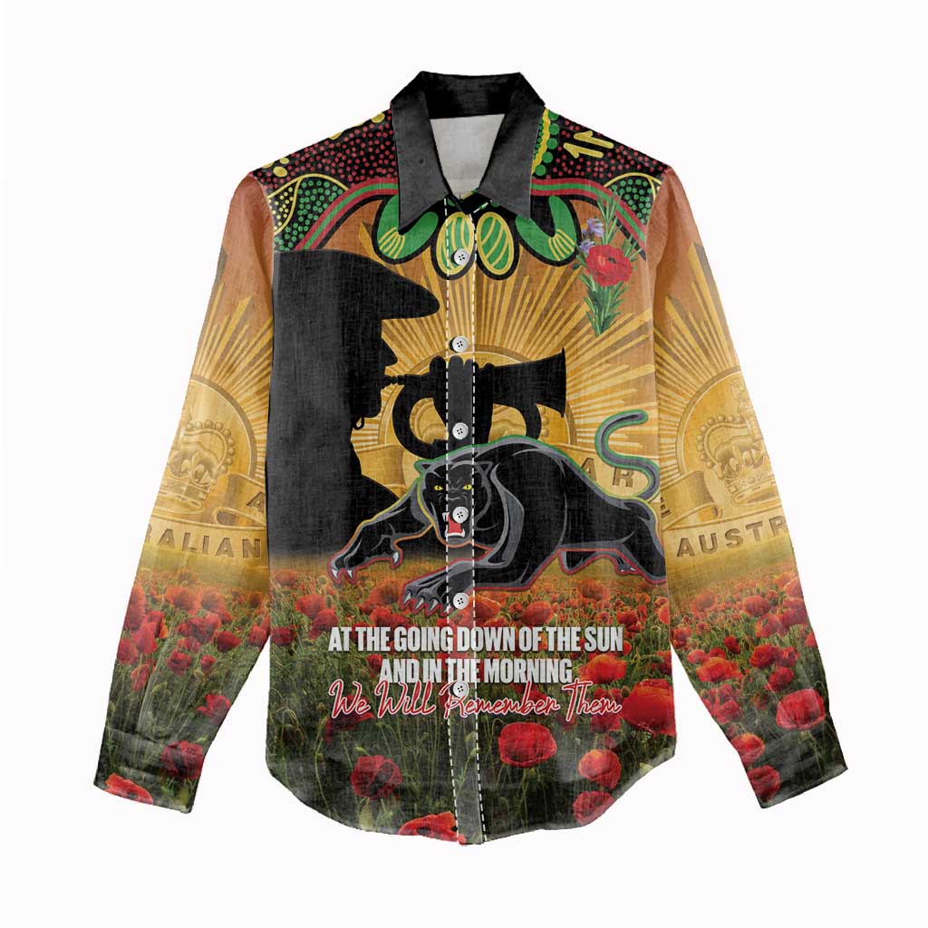 Personalised Panthers Rugby ANZAC Day Women Casual Shirt Last Post Poppy We Will Remember Them