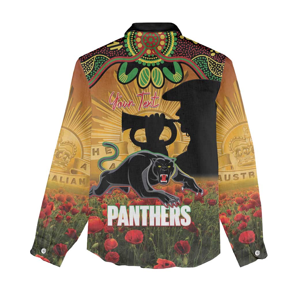 Personalised Panthers Rugby ANZAC Day Women Casual Shirt Last Post Poppy We Will Remember Them