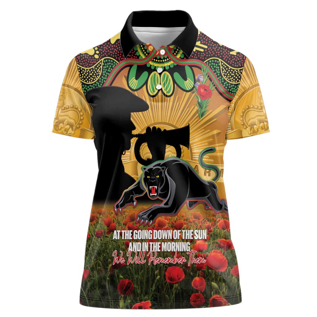 Personalised Panthers Rugby ANZAC Day Women Polo Shirt Last Post Poppy We Will Remember Them