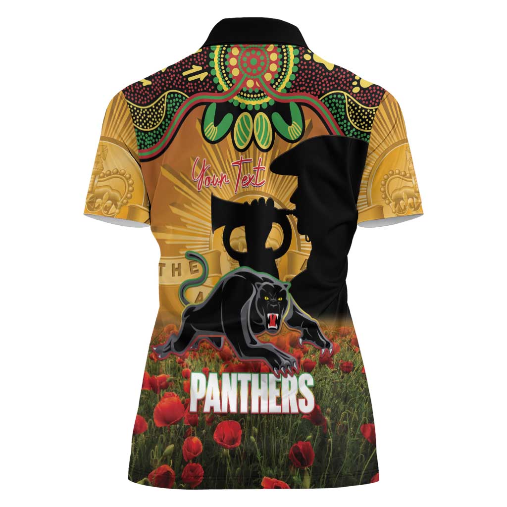 Personalised Panthers Rugby ANZAC Day Women Polo Shirt Last Post Poppy We Will Remember Them