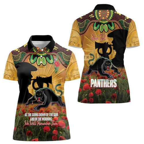 Personalised Panthers Rugby ANZAC Day Women Polo Shirt Last Post Poppy We Will Remember Them