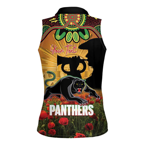 Personalised Panthers Rugby ANZAC Day Women Sleeveless Polo Shirt Last Post Poppy We Will Remember Them