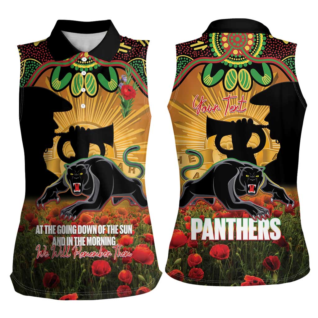 Personalised Panthers Rugby ANZAC Day Women Sleeveless Polo Shirt Last Post Poppy We Will Remember Them