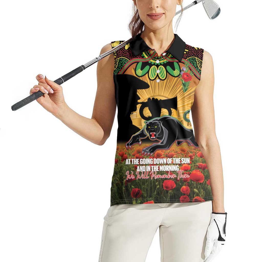 Personalised Panthers Rugby ANZAC Day Women Sleeveless Polo Shirt Last Post Poppy We Will Remember Them