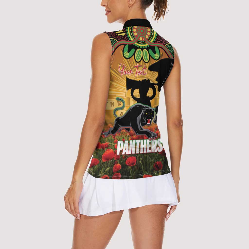 Personalised Panthers Rugby ANZAC Day Women Sleeveless Polo Shirt Last Post Poppy We Will Remember Them