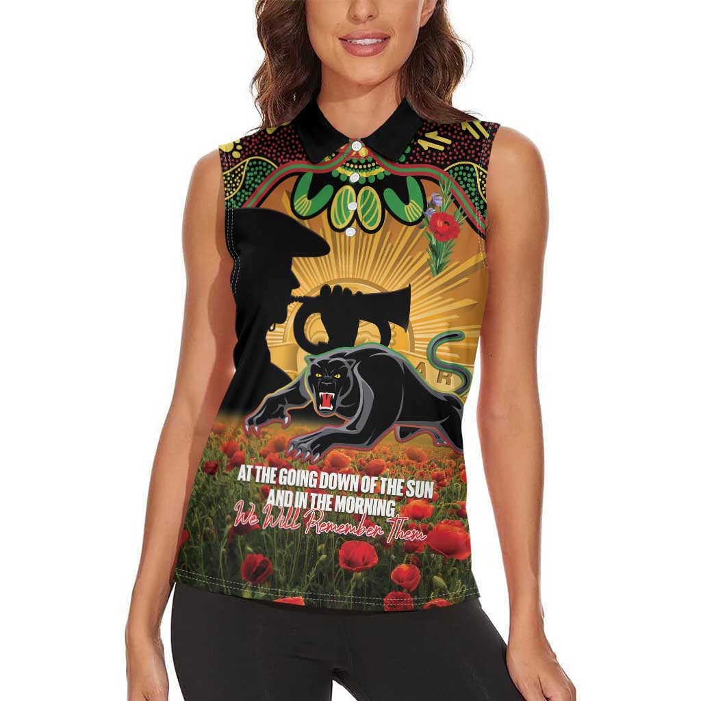 Personalised Panthers Rugby ANZAC Day Women Sleeveless Polo Shirt Last Post Poppy We Will Remember Them