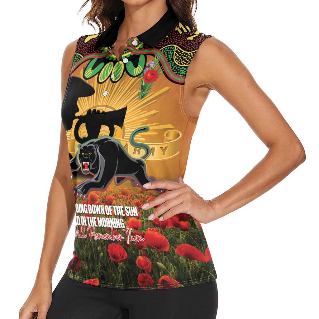Personalised Panthers Rugby ANZAC Day Women Sleeveless Polo Shirt Last Post Poppy We Will Remember Them