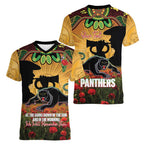 Personalised Panthers Rugby ANZAC Day Women V-Neck T-Shirt Last Post Poppy We Will Remember Them