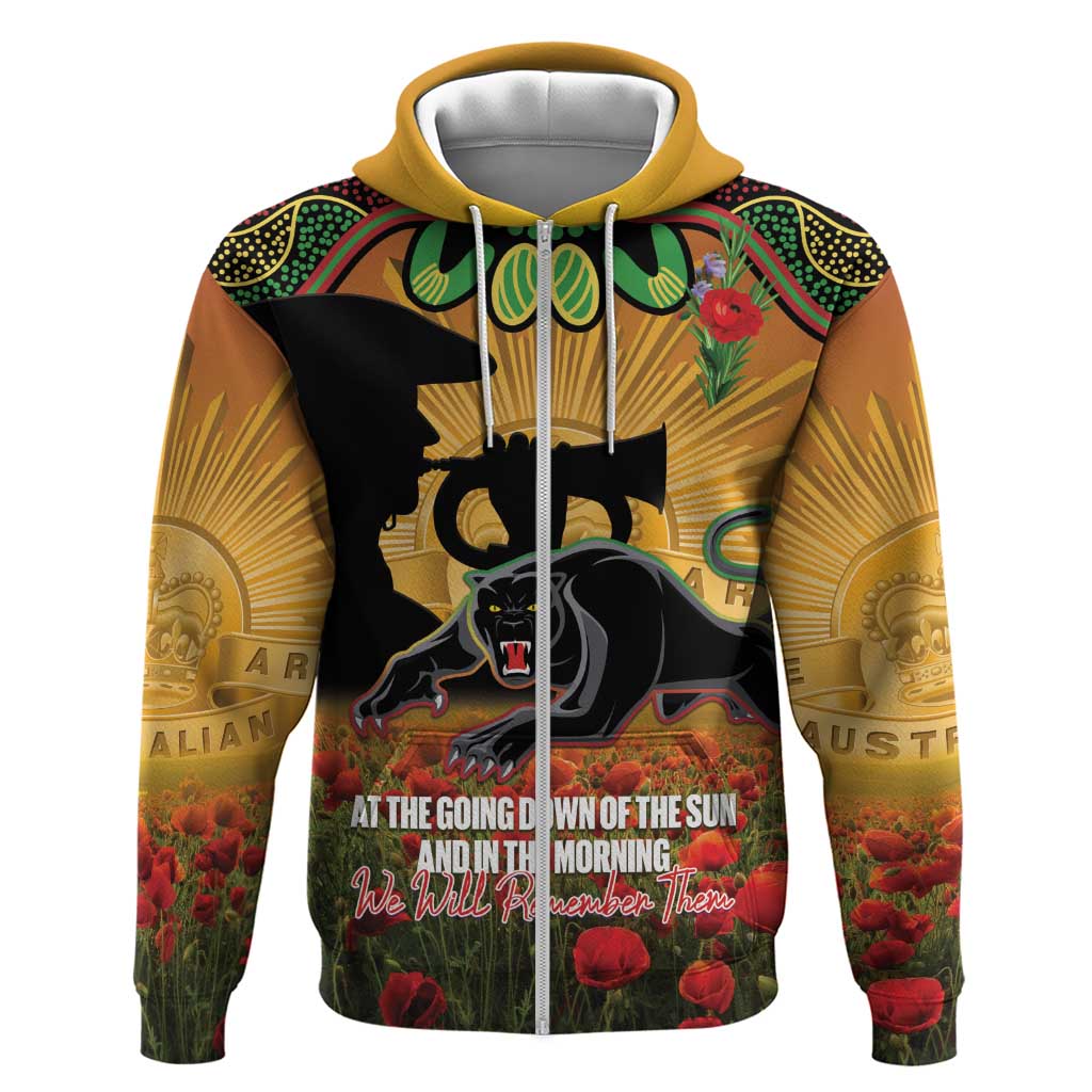 Personalised Panthers Rugby ANZAC Day Zip Hoodie Last Post Poppy We Will Remember Them
