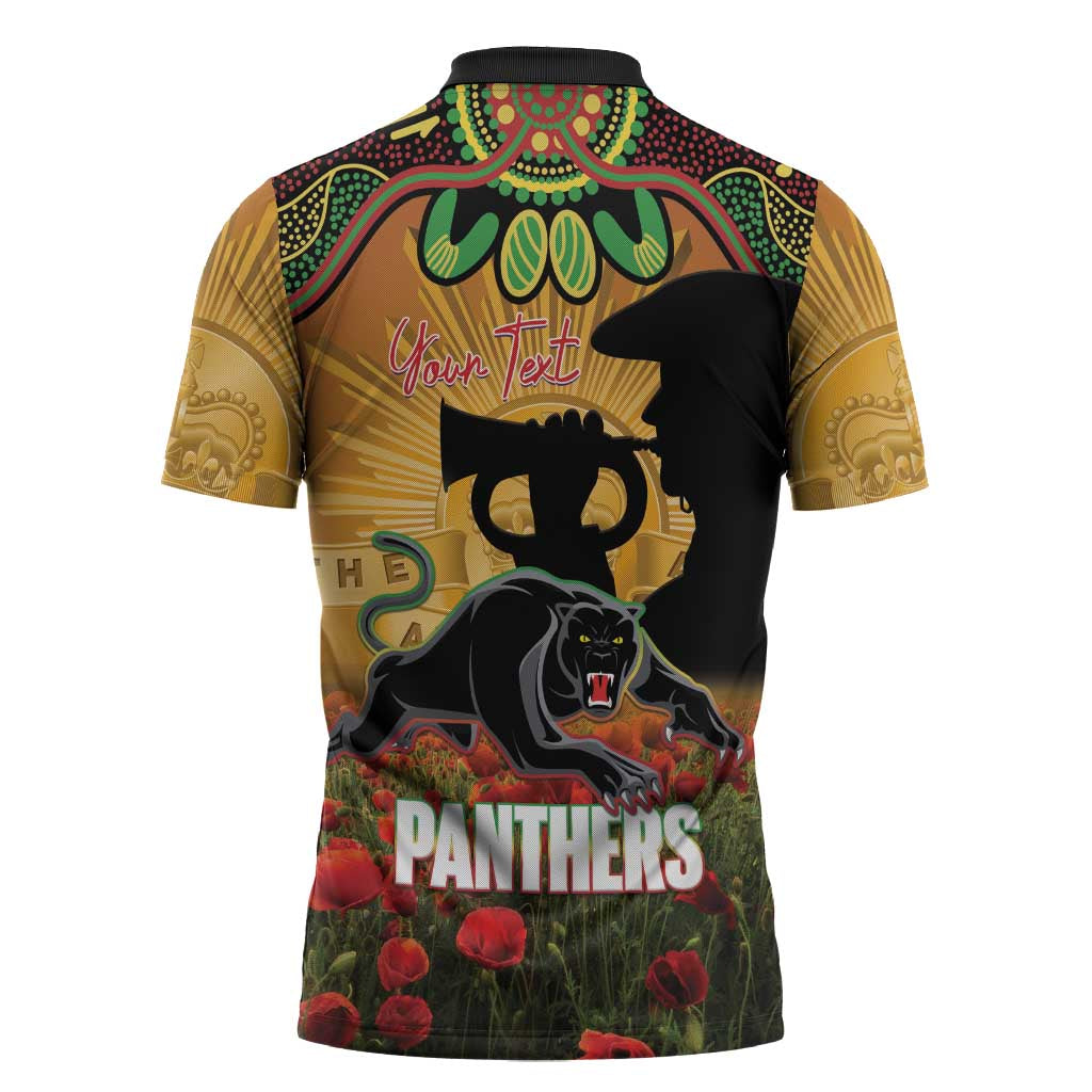Personalised Panthers Rugby ANZAC Day Zipper Polo Shirt Last Post Poppy We Will Remember Them