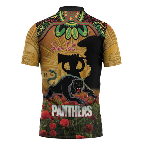 Personalised Panthers Rugby ANZAC Day Zipper Polo Shirt Last Post Poppy We Will Remember Them