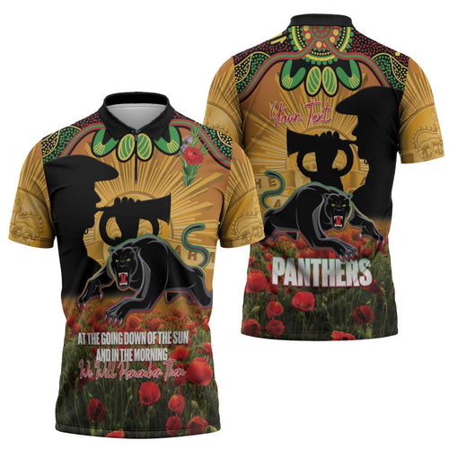 Personalised Panthers Rugby ANZAC Day Zipper Polo Shirt Last Post Poppy We Will Remember Them