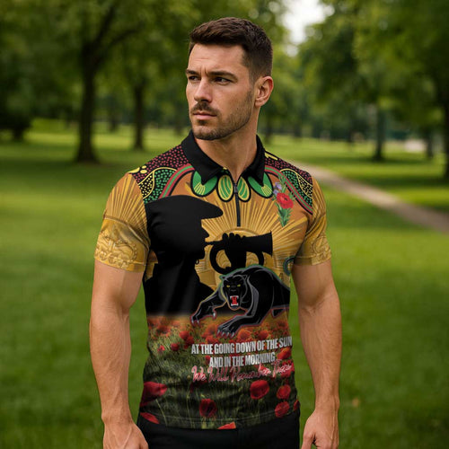 Personalised Panthers Rugby ANZAC Day Zipper Polo Shirt Last Post Poppy We Will Remember Them