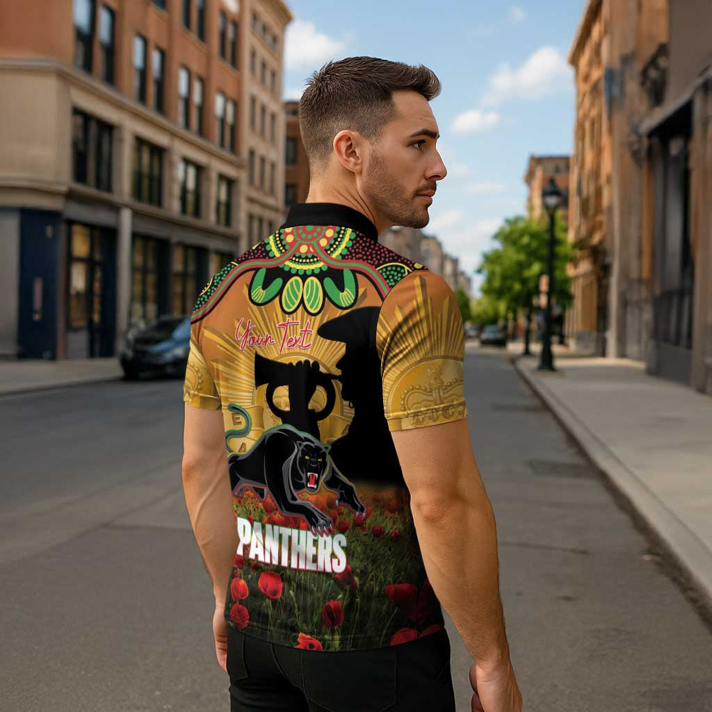 Personalised Panthers Rugby ANZAC Day Zipper Polo Shirt Last Post Poppy We Will Remember Them