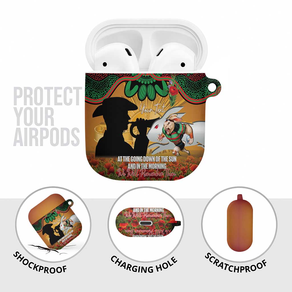 Personalised Rabbitohs Rugby ANZAC Day AirPods Case Last Post Poppy We Will Remember Them