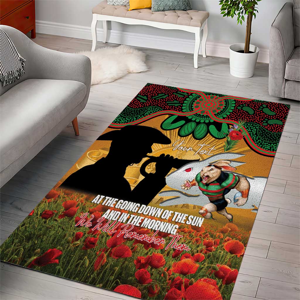 Personalised Rabbitohs Rugby ANZAC Day Area Rug Last Post Poppy We Will Remember Them