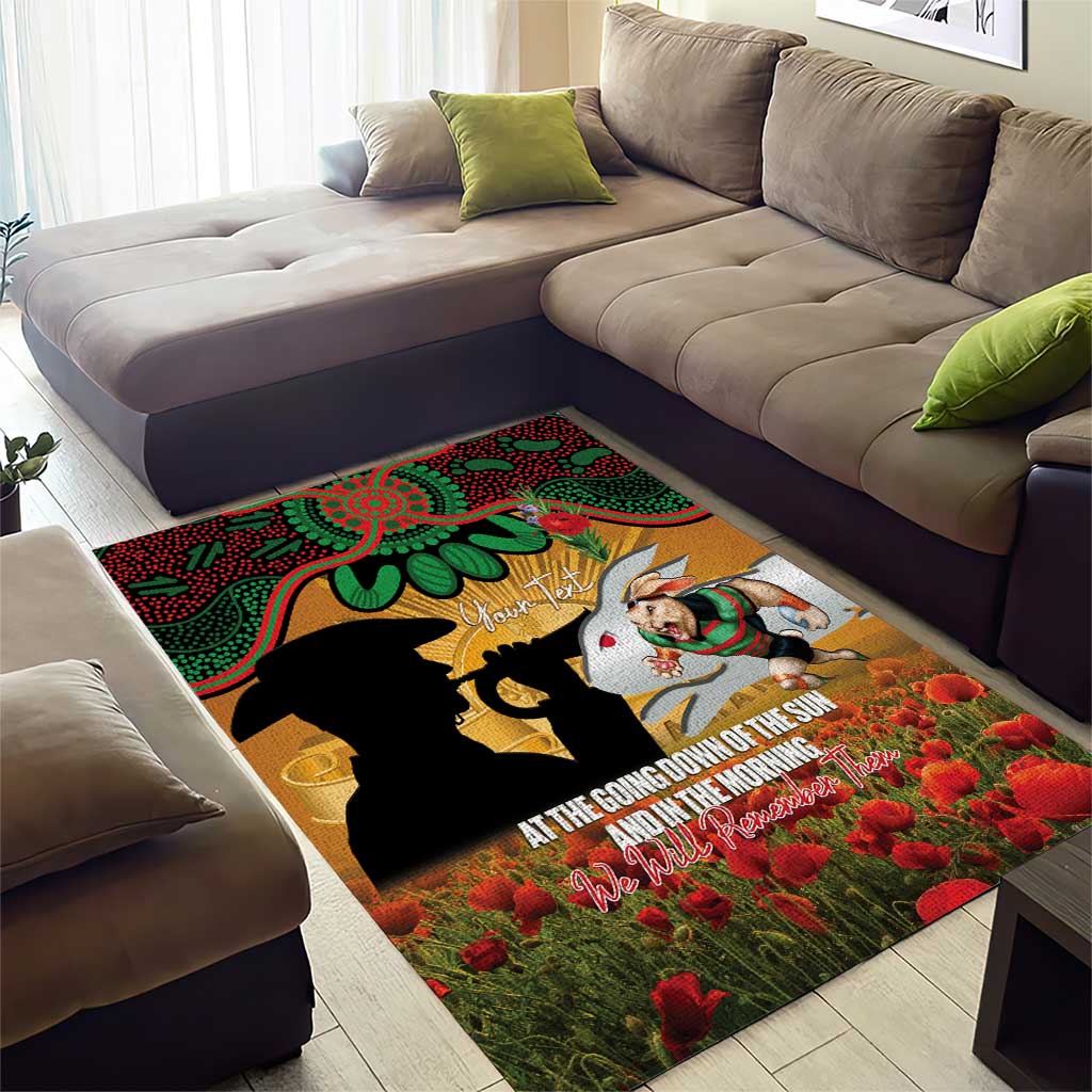 Personalised Rabbitohs Rugby ANZAC Day Area Rug Last Post Poppy We Will Remember Them