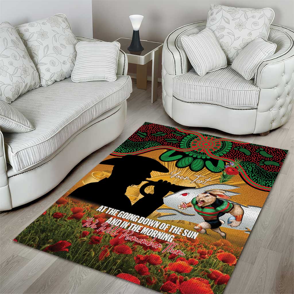 Personalised Rabbitohs Rugby ANZAC Day Area Rug Last Post Poppy We Will Remember Them