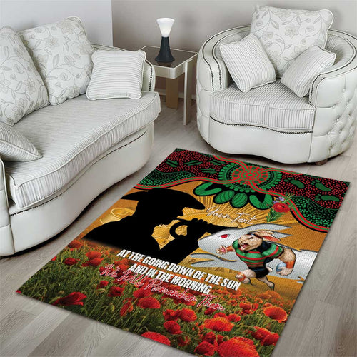 Personalised Rabbitohs Rugby ANZAC Day Area Rug Last Post Poppy We Will Remember Them