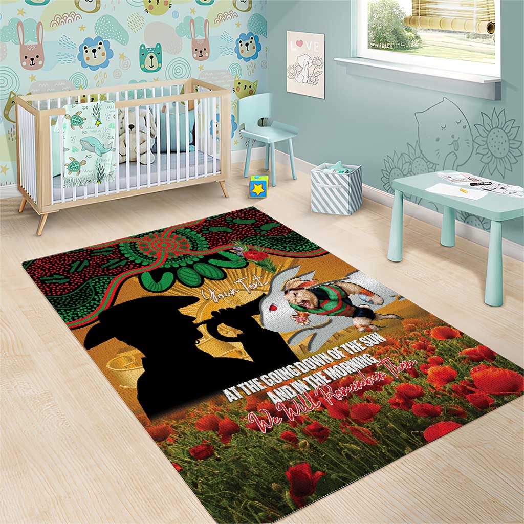 Personalised Rabbitohs Rugby ANZAC Day Area Rug Last Post Poppy We Will Remember Them