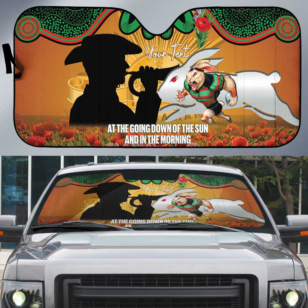 Personalised Rabbitohs Rugby ANZAC Day Auto Sun Shade Last Post Poppy We Will Remember Them