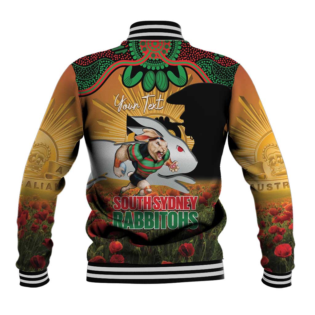 Personalised Rabbitohs Rugby ANZAC Day Baseball Jacket Last Post Poppy We Will Remember Them