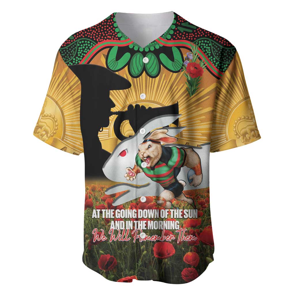 Personalised Rabbitohs Rugby ANZAC Day Baseball Jersey Last Post Poppy We Will Remember Them