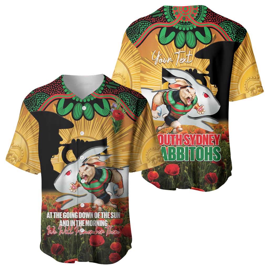 Personalised Rabbitohs Rugby ANZAC Day Baseball Jersey Last Post Poppy We Will Remember Them