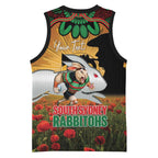 Personalised Rabbitohs Rugby ANZAC Day Basketball Jersey Last Post Poppy We Will Remember Them