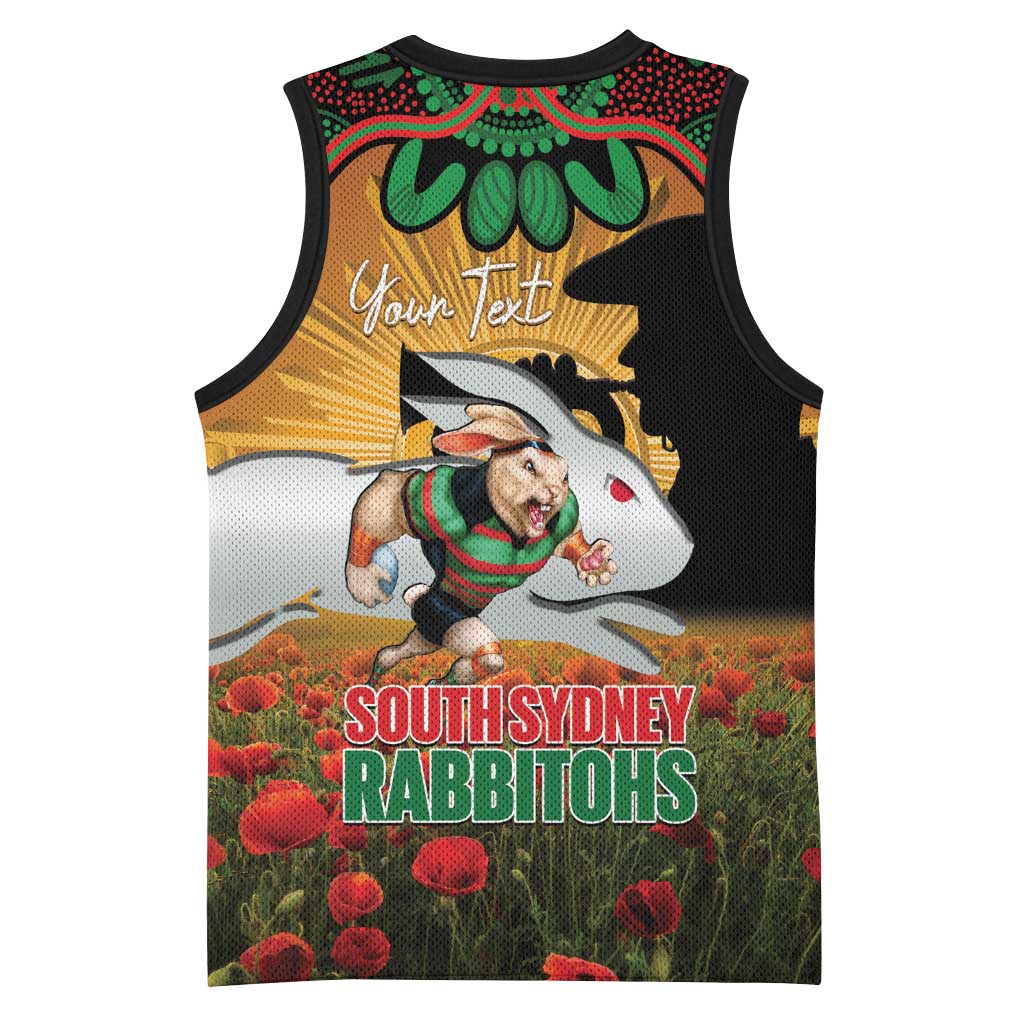 Personalised Rabbitohs Rugby ANZAC Day Basketball Jersey Last Post Poppy We Will Remember Them