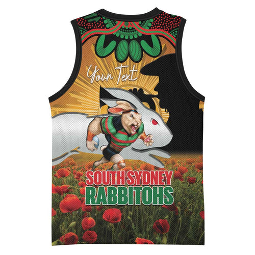 Personalised Rabbitohs Rugby ANZAC Day Basketball Jersey Last Post Poppy We Will Remember Them