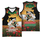 Personalised Rabbitohs Rugby ANZAC Day Basketball Jersey Last Post Poppy We Will Remember Them