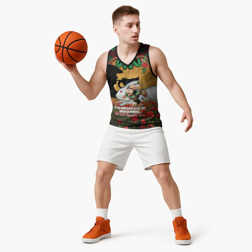 Personalised Rabbitohs Rugby ANZAC Day Basketball Jersey Last Post Poppy We Will Remember Them