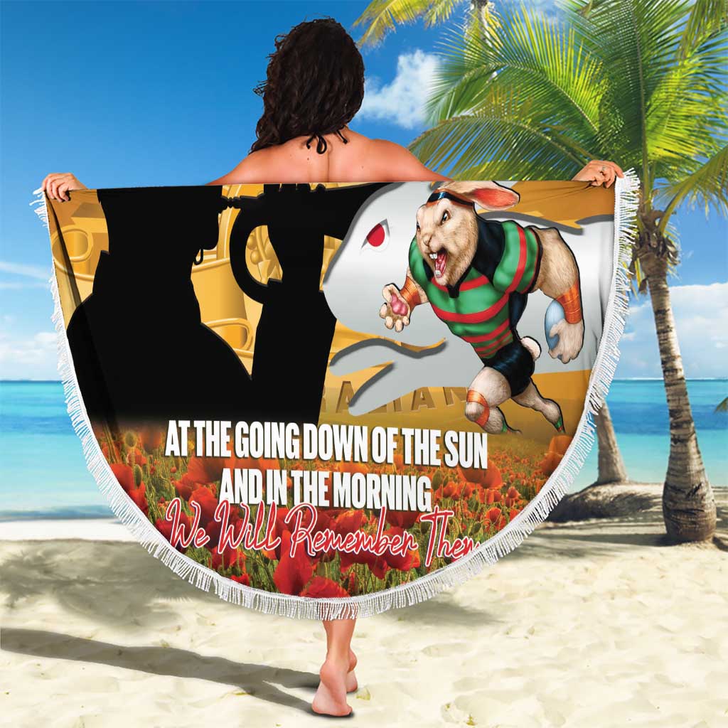 Personalised Rabbitohs Rugby ANZAC Day Beach Blanket Last Post Poppy We Will Remember Them
