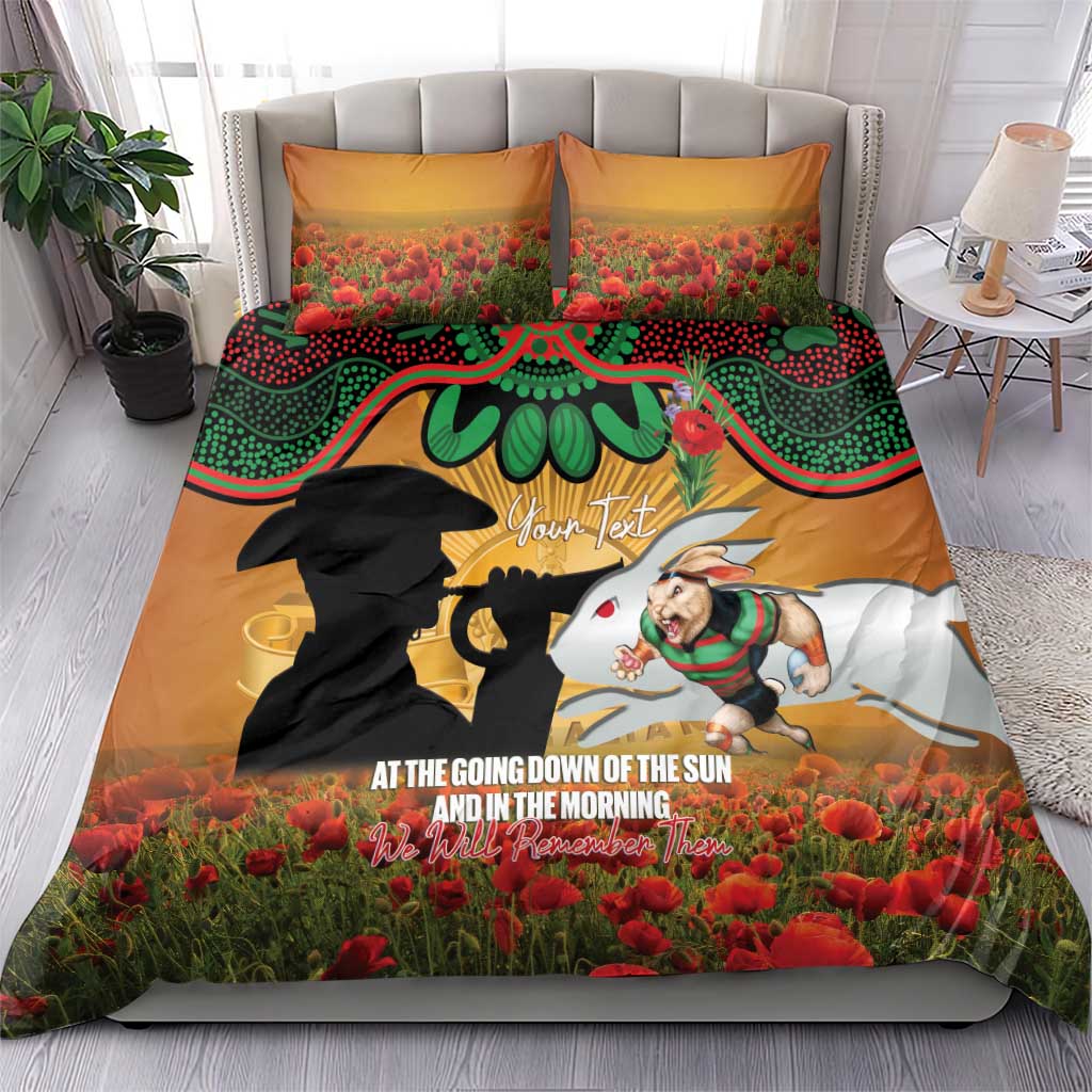 Personalised Rabbitohs Rugby ANZAC Day Bedding Set Last Post Poppy We Will Remember Them