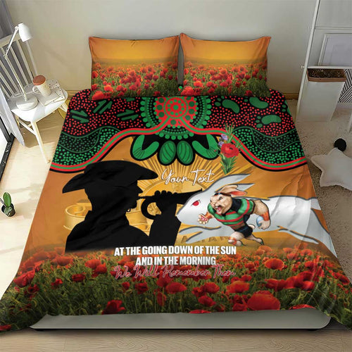 Personalised Rabbitohs Rugby ANZAC Day Bedding Set Last Post Poppy We Will Remember Them