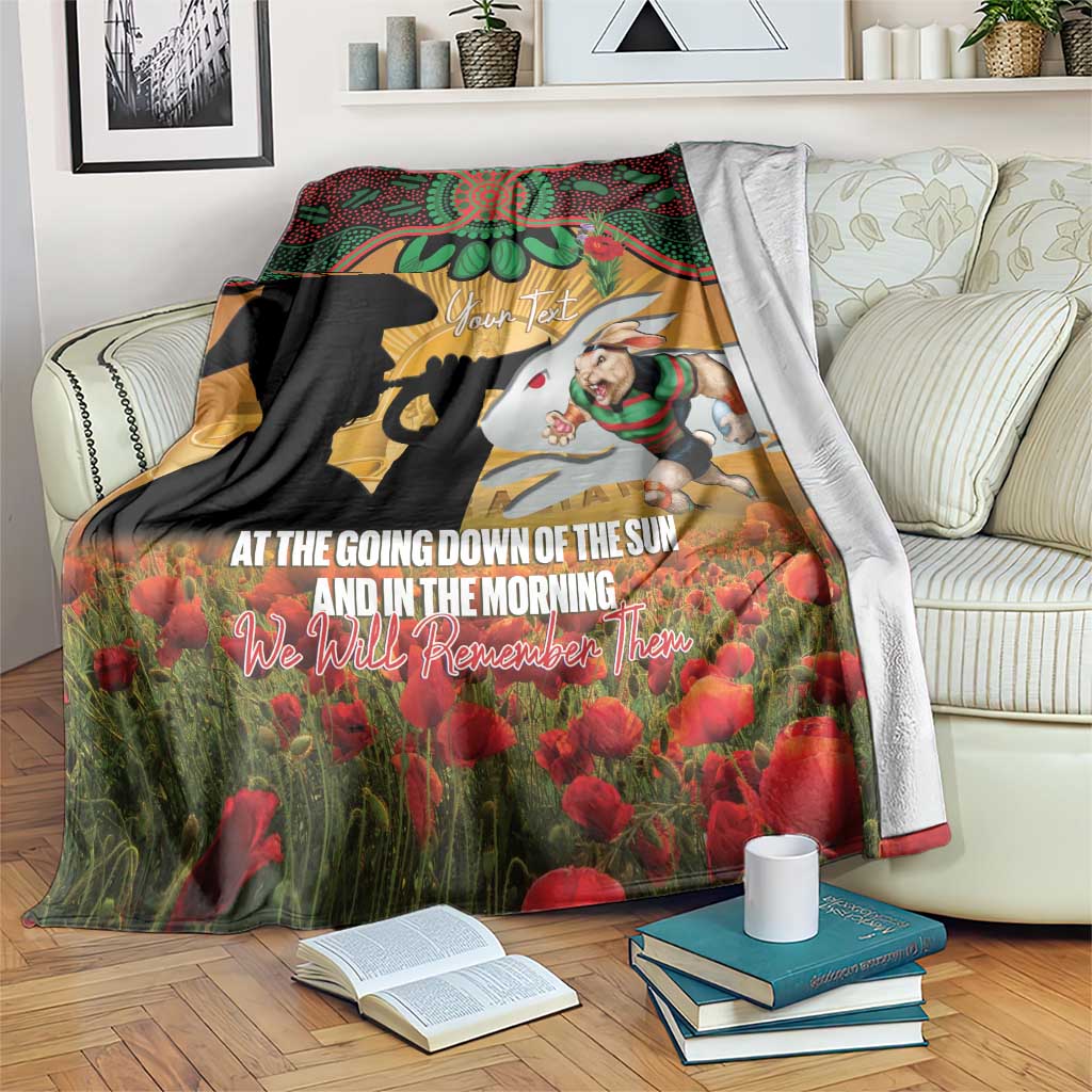 Personalised Rabbitohs Rugby ANZAC Day Blanket Last Post Poppy We Will Remember Them