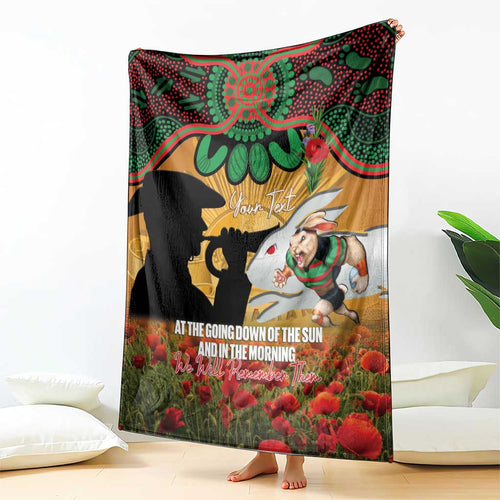 Personalised Rabbitohs Rugby ANZAC Day Blanket Last Post Poppy We Will Remember Them