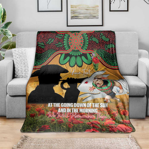 Personalised Rabbitohs Rugby ANZAC Day Blanket Last Post Poppy We Will Remember Them