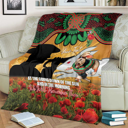 Personalised Rabbitohs Rugby ANZAC Day Blanket Last Post Poppy We Will Remember Them